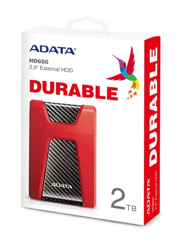 أداتا - HD650 قرص صلب خارجي متين بسعة 2 تيرابايت | القرص الصلب المضاد للصدمات | متوافق مع PS5 XBOX | أحمر - Image 1