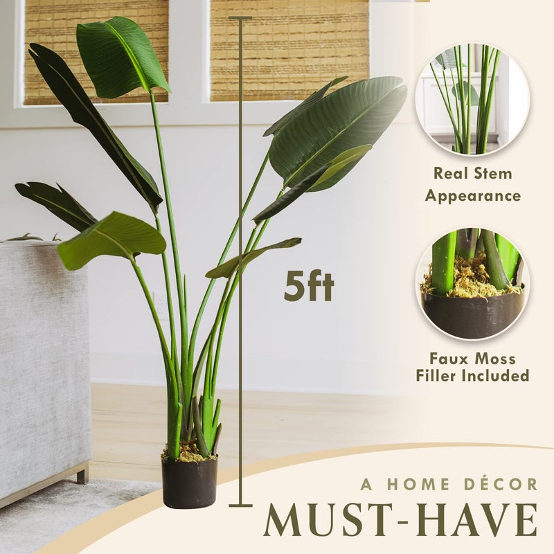 TRESIL 55 inches - Bird of Paradise Artificial Plant, Comes with Black Pot, Large,Vibrant Banana Leaf Design, Faux Plants Indoor, Floor Plants for Living Room Decor, Ideal for Home Garden & Office - Image 2