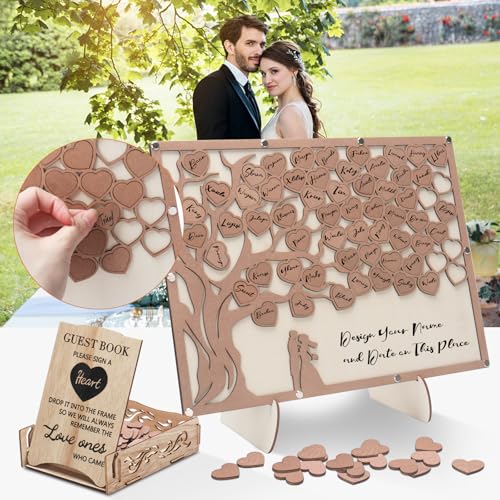 HYMENEX Wedding Guest Book Alternative, Guest Book Wedding Reception with Wooden Hearts Guest Book Signs for Wedding Anniversary Birthday Party Baby Shower - Image 4