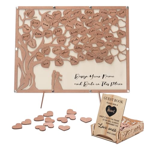 HYMENEX Wedding Guest Book Alternative, Guest Book Wedding Reception with Wooden Hearts Guest Book Signs for Wedding Anniversary Birthday Party Baby Shower - Image 1