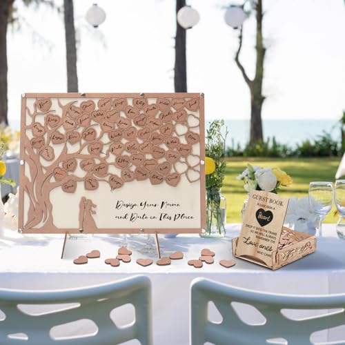 HYMENEX Wedding Guest Book Alternative, Guest Book Wedding Reception with Wooden Hearts Guest Book Signs for Wedding Anniversary Birthday Party Baby Shower - Image 5