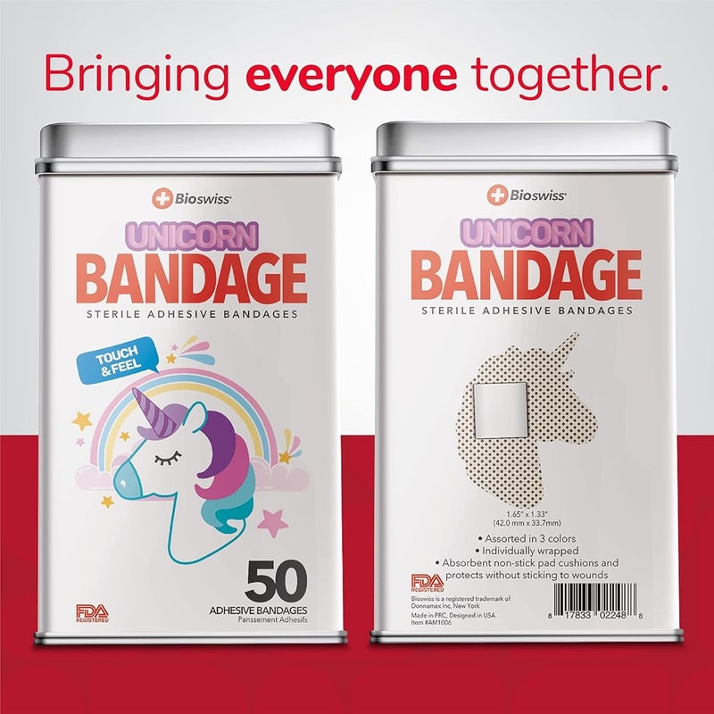 BioSwiss Bandages Unicorn Shaped Self Adhesive Bandage Latex Free Sterile Wound Care Fun First Aid Kit Supplies for Kids 50 Count - Image 3