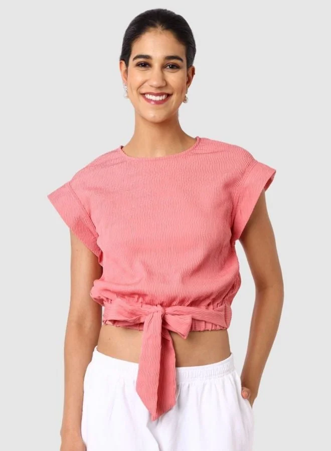 مرفوعة Women Regular Fit Solid Crew Neck Sleeveless Knotted Top