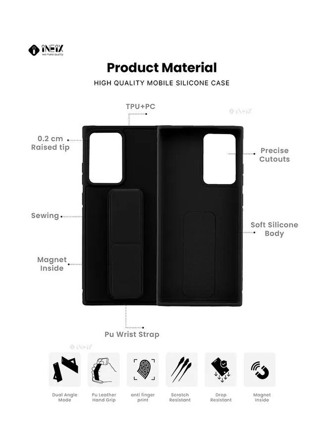 إينيكس غطاء حماية مع حزام معصم مغناطيسي وقبضة يد وحامل 3 في 1 لهاتف سامسونج جالاكسي نوت 20 الترا أسود - Image 2