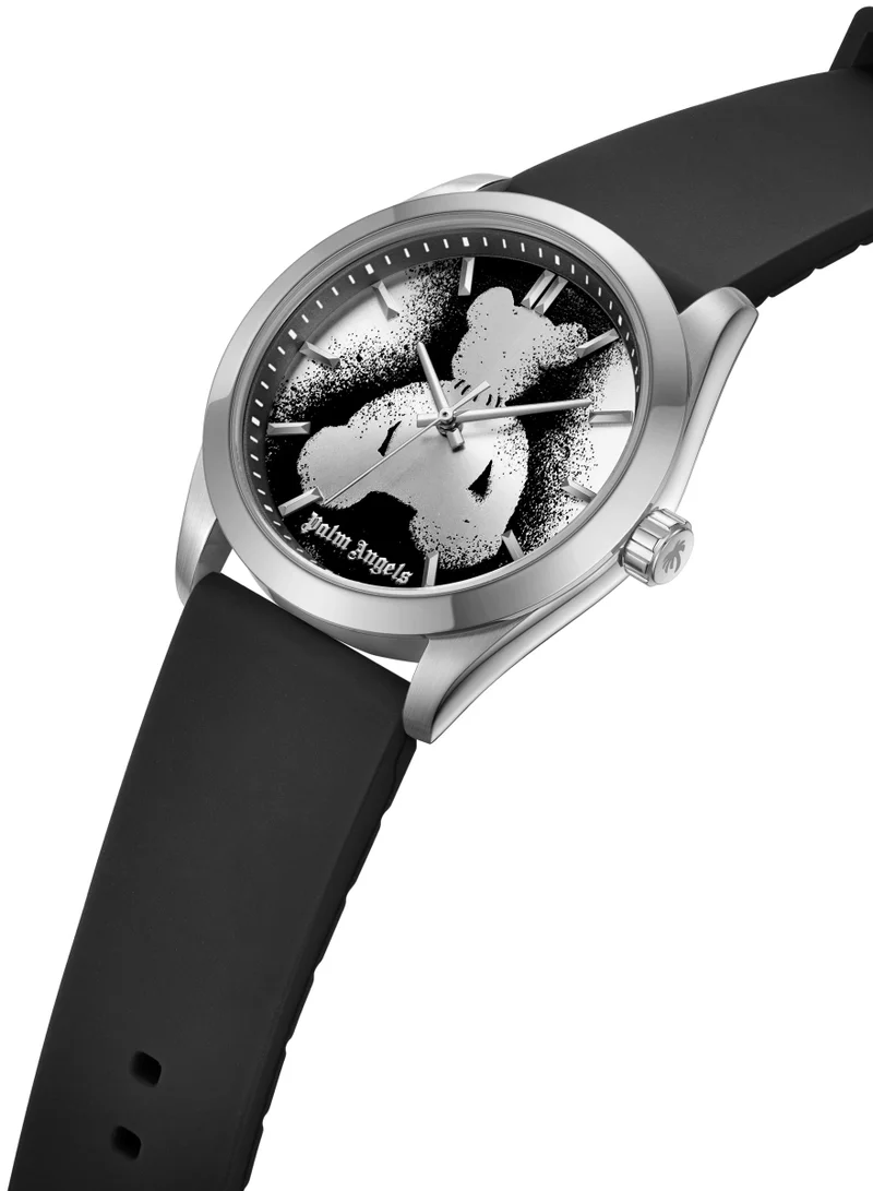 Palm Angels Uno White Dial Black Silicone Strap Analog Watch for Men, 42mm