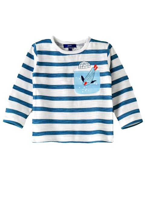 Boys Striped Penguin Long Sleeve Top