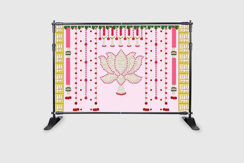 Backdropon قماش خلفية وردي فاتح بتصميم زهرة اللوتس لتزيين البوجا ستارة خلفية تقليدية للمهرجان بحجم 5 أقدام ارتفاع و 8 أقدام عرض (5 * 8) - Image 2