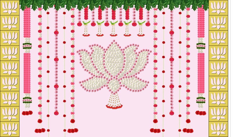 Backdropon قماش خلفية وردي فاتح بتصميم زهرة اللوتس لتزيين البوجا ستارة خلفية تقليدية للمهرجان بحجم 5 أقدام ارتفاع و 8 أقدام عرض (5 * 8) - Image 1