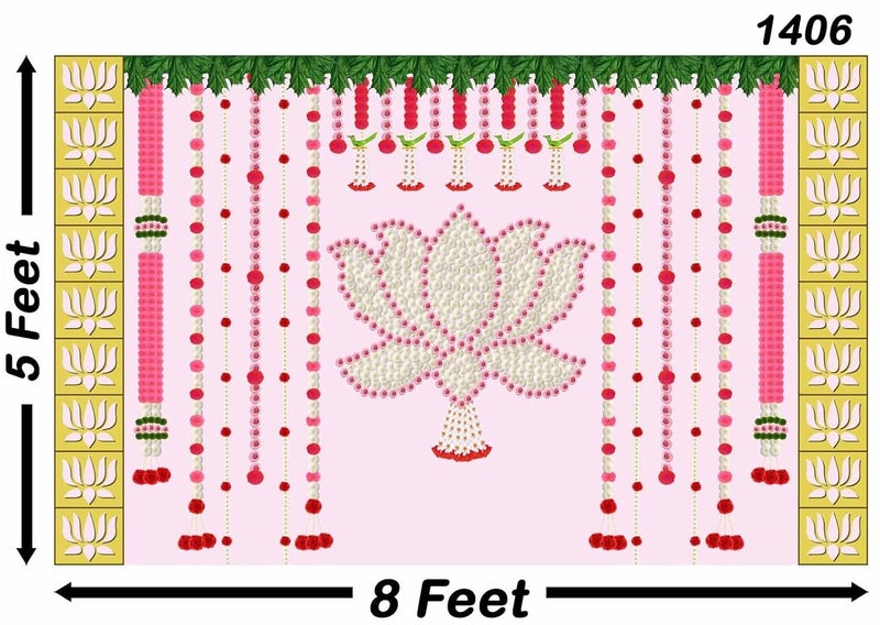 Backdropon قماش خلفية وردي فاتح بتصميم زهرة اللوتس لتزيين البوجا ستارة خلفية تقليدية للمهرجان بحجم 5 أقدام ارتفاع و 8 أقدام عرض (5 * 8) - Image 3