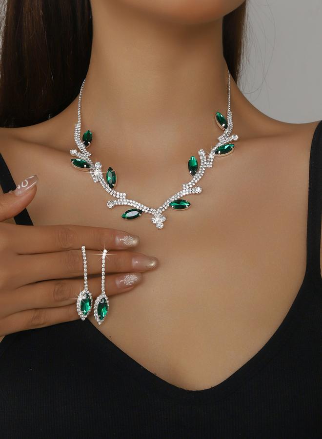 Take Two Rhinestone Leaf Necklace and Earrings Set - Image 1