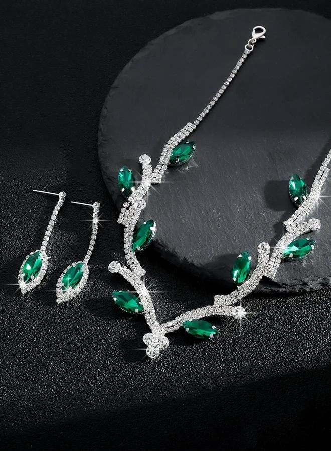 Take Two Take Two Rhinestone Leaf Necklace and Earrings Set