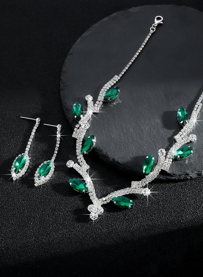 Take Two Rhinestone Leaf Necklace and Earrings Set - Image 4