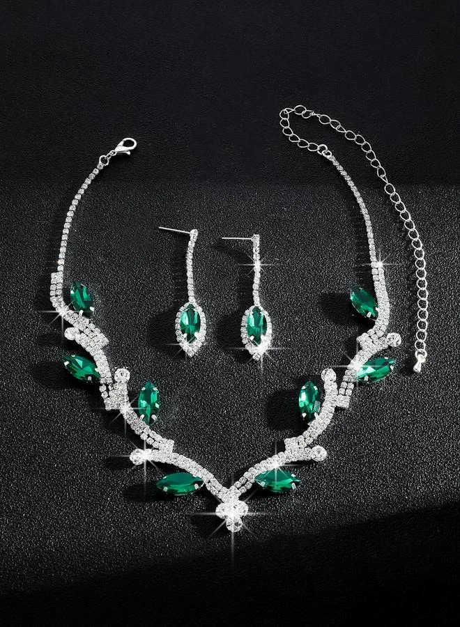 Take Two Take Two Rhinestone Leaf Necklace and Earrings Set