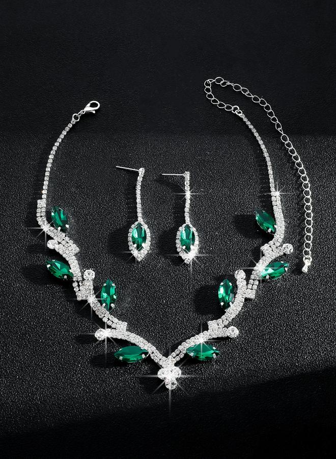 Take Two Rhinestone Leaf Necklace and Earrings Set - Image 2