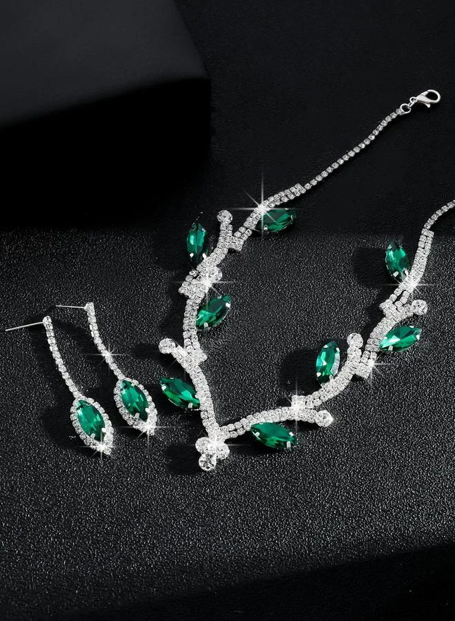 Take Two Take Two Rhinestone Leaf Necklace and Earrings Set