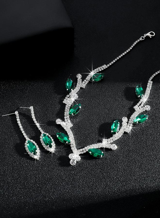 Take Two Rhinestone Leaf Necklace and Earrings Set - Image 3