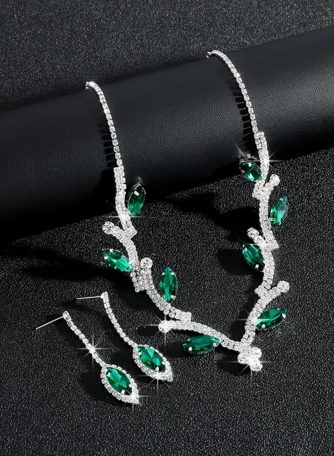 Take Two Take Two Rhinestone Leaf Necklace and Earrings Set