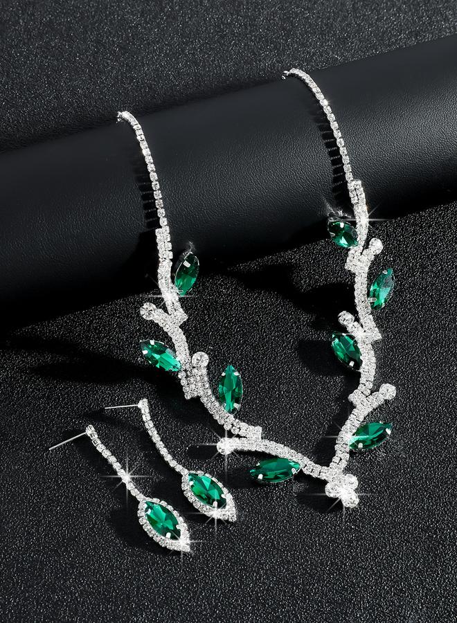 Take Two Rhinestone Leaf Necklace and Earrings Set - Image 5