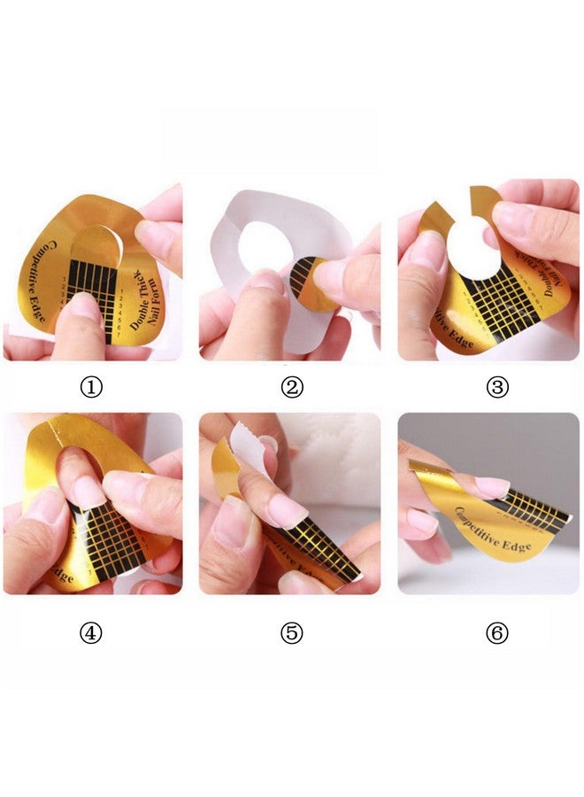 بي تي واي ام اس 300 قطعة من ملصقات قوالب الأظافر الأكريليكية، قوالب نحت الأظافر على شكل حدوة حصان ذهبية، قوالب تمديد الأظافر من أجل جل البناء والأظافر الأكريليكية - Image 2