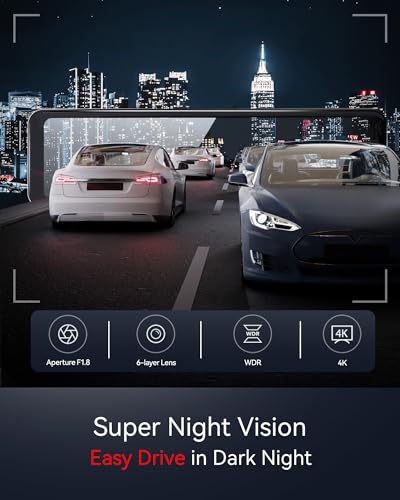 REDTIGER T700 Rear View Mirror Camera 11'' 4K UHD Front and 1080P Mirror Dash Cam Front and Rear, GPS,Parking Monitor,Night Vision,Smart Reverse Parking Assistance,Touch Screen, 32 GB Card - Image 3