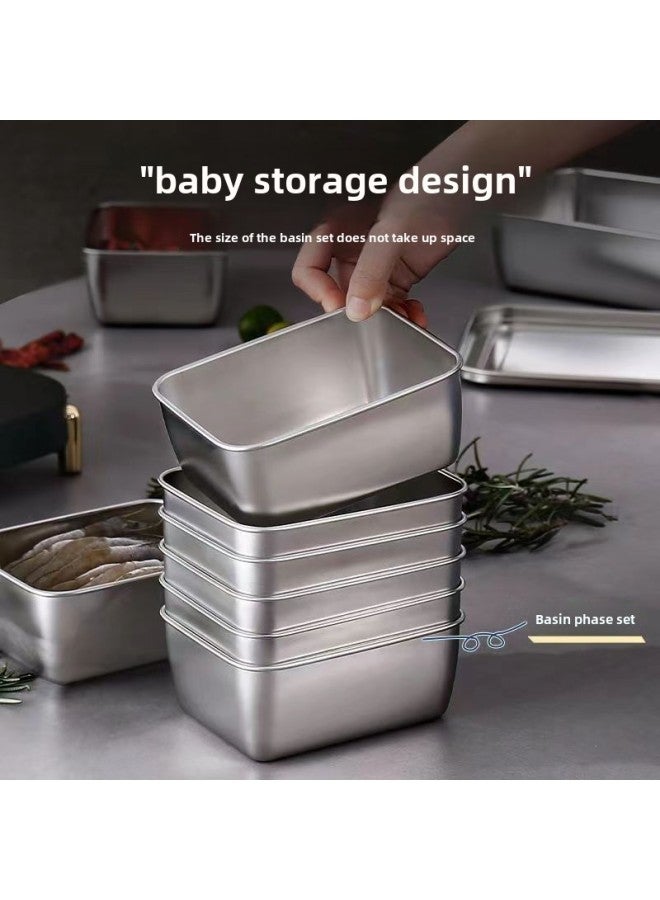 Stainless Steel Fresh-keeping Box With Lid Rectangular Refrigerator Special Storage Box Picnic Dumpling Box Outdoor Portable Box-Specifications:Large Fresh-keeping Box (410)-Color:Solid Color With Lid  - Image 3