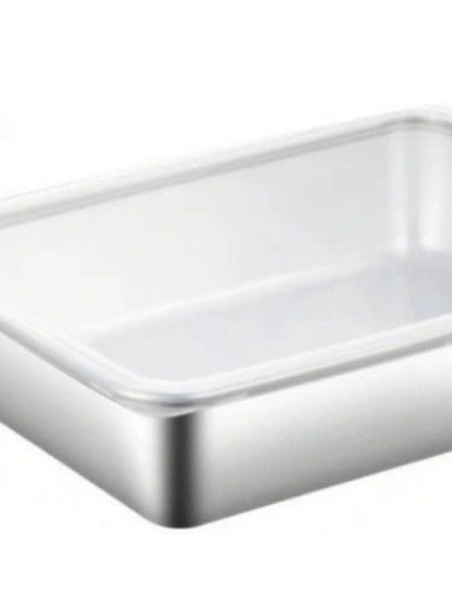 Stainless Steel Fresh-keeping Box With Lid Rectangular Refrigerator Special Storage Box Picnic Dumpling Box Outdoor Portable Box-Specifications:Large Fresh-keeping Box (410)-Color:Solid Color With Lid  - Image 1