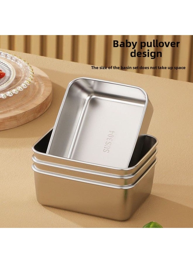 Stainless Steel Fresh-keeping Box With Lid Rectangular Refrigerator Special Storage Box Picnic Dumpling Box Outdoor Portable Box-Specifications:Large Fresh-keeping Box (410)-Color:Solid Color With Lid  - Image 2
