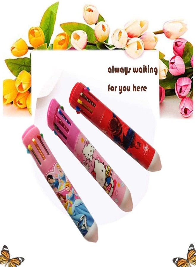 AK Store (2-Pack) Cartoon Design Multicolor 10-In-1 Retractable Ballpoint Pen for Kids, Birthday Return Gifts - Image 3