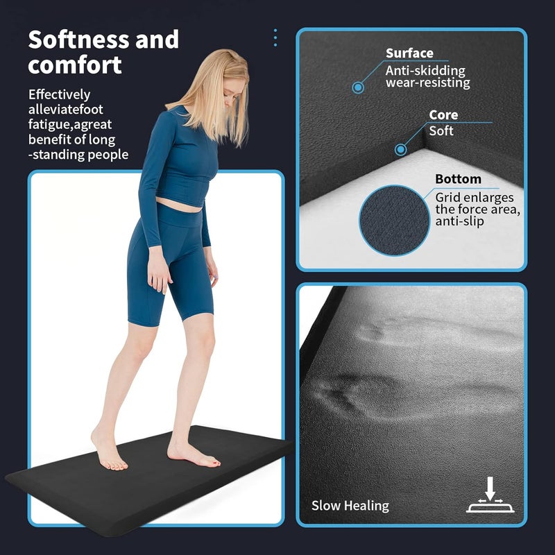 Art3d Anti Fatigue Mat - 1/2 Inch Cushioned Kitchen Mat -Comfort & Non Slip Cushion for Standing Desk, Office or Garage Floor (17.3"x28", Black) - Image 5