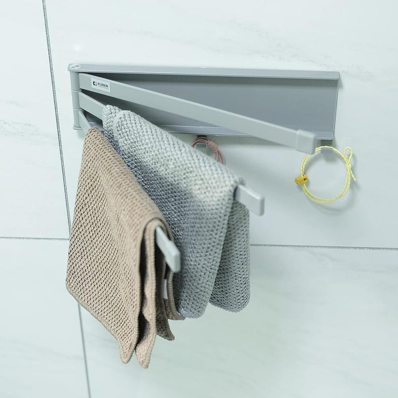 Kuber Industries Towel Holder Set | 3 180 Degree Rotation Bars | Self-Adhesive DIY Installation | A3027 |Grey - Image 2