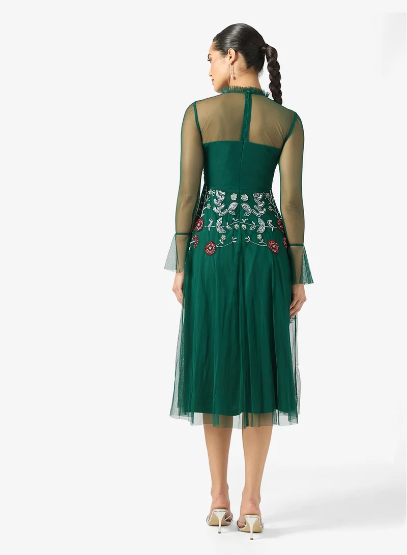 Frock and Frill Mesh Detailed Embellished Dress