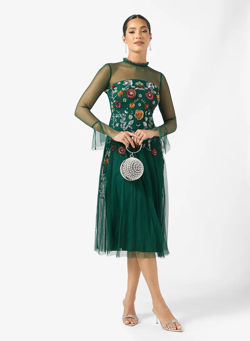 Frock and Frill Mesh Detailed Embellished Dress