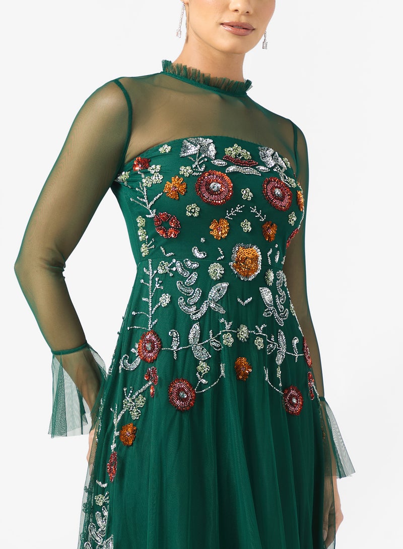 فروك اند فرل فستان مزين بتفاصيل شبكية - Image 3