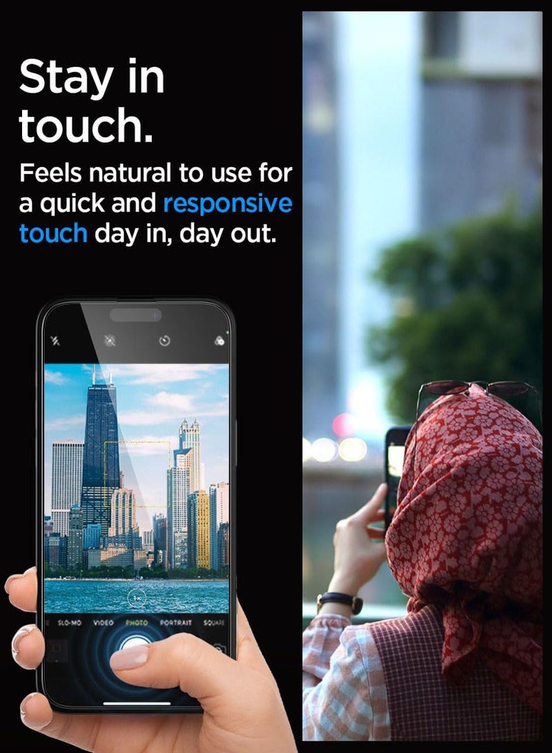 Spigen حماية شاشة Glastr Ez Fit HD لجهاز iPhone 15 PRO زجاج مقسى فاخر - تغطية كاملة من الحافة إلى الحافة [1 عبوة] - Image 5