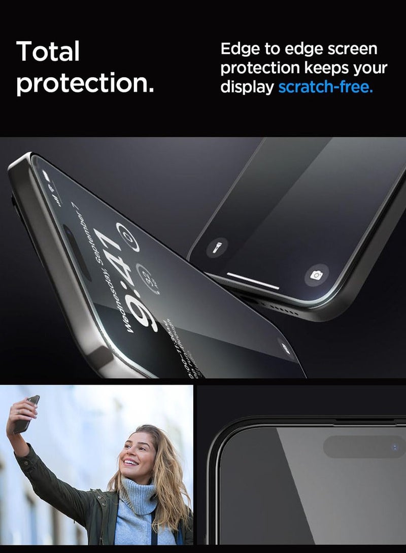 Spigen حماية شاشة Glastr Ez Fit HD لجهاز iPhone 15 PRO زجاج مقسى فاخر - تغطية كاملة من الحافة إلى الحافة [1 عبوة] - Image 4