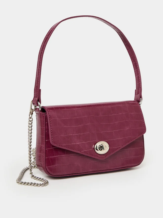 Styli Burgundy Croc-Effect Baguette Bag