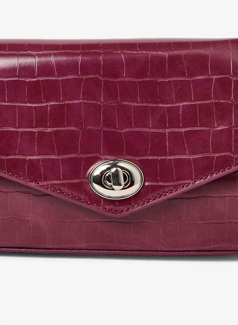 ستايلي Styli Burgundy Croc-Effect Baguette Bag