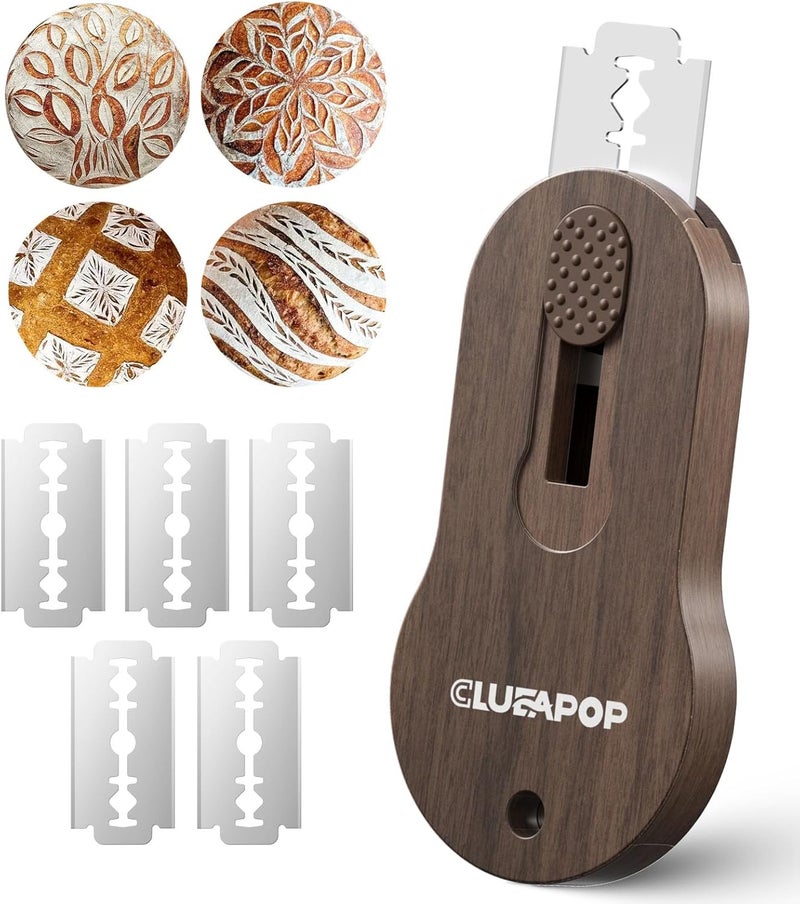 CLUEAPOP أداة تقطيع الخبز | أداة تقطيع العجين المخمر | أداة تقطيع الخبز | أداة الخبز | أدوات العجين المخمر تشمل 5 شفرات حلاقة للخبز، سكين تقطيع مغناطيسي وقابل للاستخراج لخبز العجين المخمر - Image 1