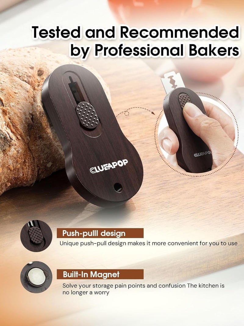 CLUEAPOP أداة تقطيع الخبز | أداة تقطيع العجين المخمر | أداة تقطيع الخبز | أداة الخبز | أدوات العجين المخمر تشمل 5 شفرات حلاقة للخبز، سكين تقطيع مغناطيسي وقابل للاستخراج لخبز العجين المخمر - Image 3