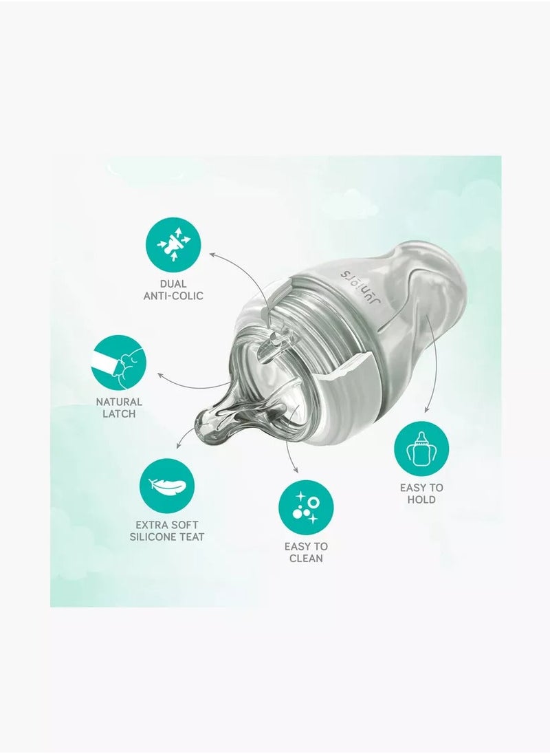 JUNIORS Just Like Nature Ergonomic 260 ML Feeding Bottle With Handle & Anti Colic Teat Grey  - Image 2
