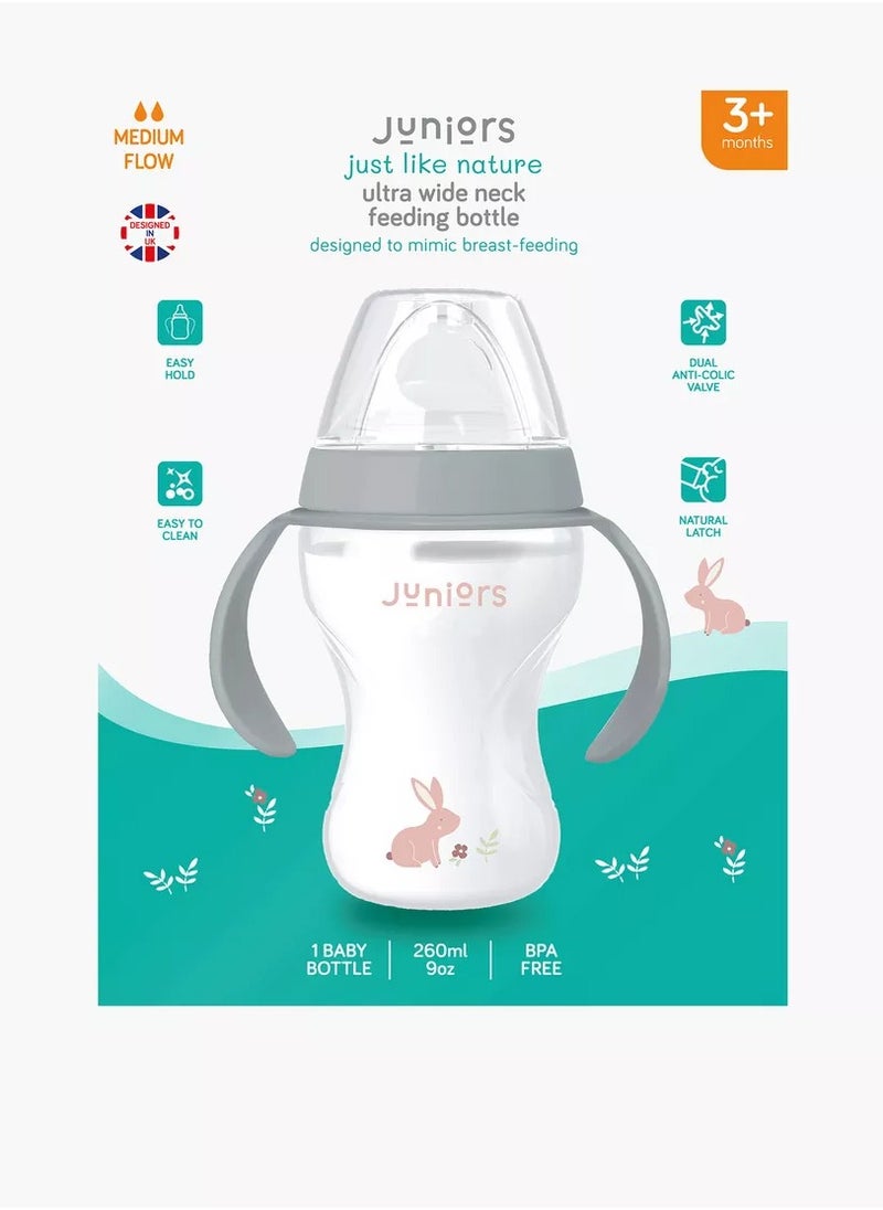 JUNIORS Just Like Nature Ergonomic 260 ML Feeding Bottle With Handle & Anti Colic Teat Grey  - Image 4
