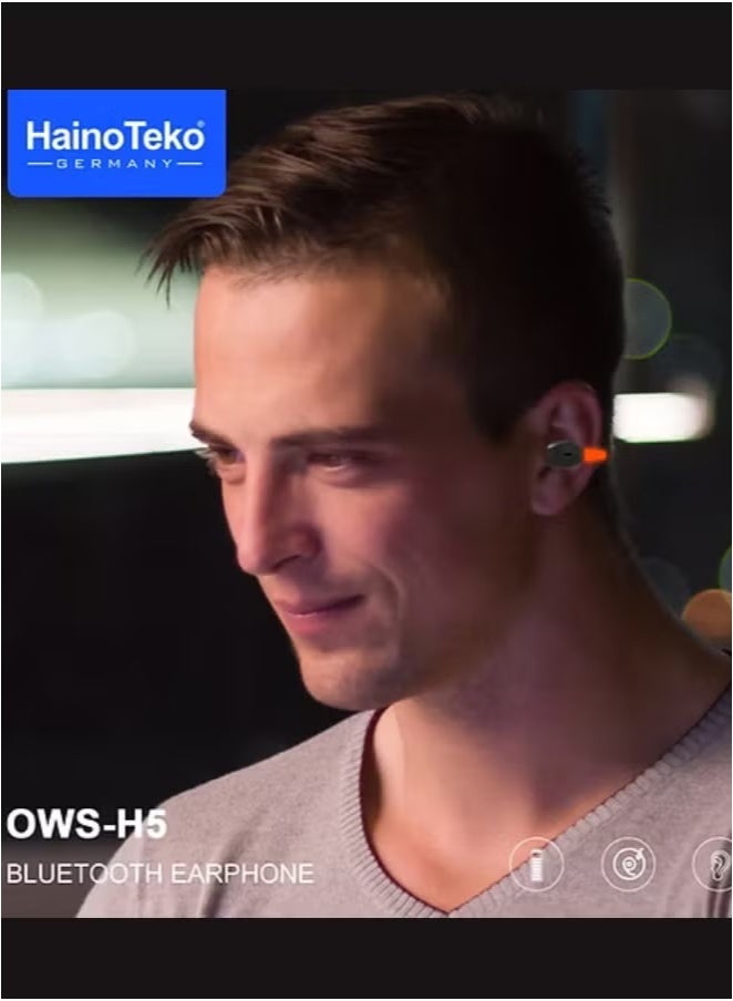 Haino Teko OWS-H5 Bluetooth Earphones with High-Quality Sound, Super Clear Mic, and Touch Controls – Stylish & Comfortable White Wireless Earphones for Music, Calls, and Sports. - Image 4