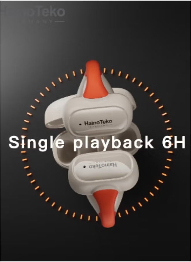 Haino Teko OWS-H5 Bluetooth Earphones with High-Quality Sound, Super Clear Mic, and Touch Controls – Stylish & Comfortable White Wireless Earphones for Music, Calls, and Sports. - Image 3