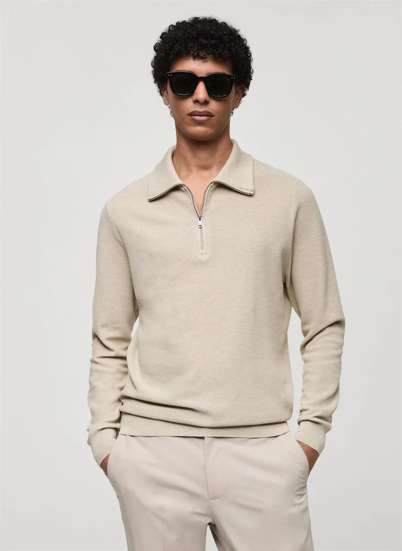 مانجو مان Tenp Polo Collar Half Zip Through Sweater