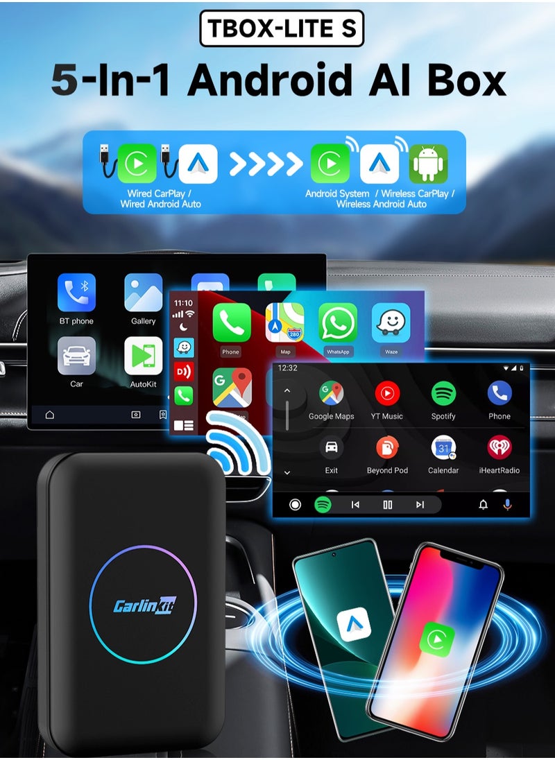 Carlinkit - CarlinKit Lite S Android TV Box 5-In-1 4GB RAM + 32GB ROM Wireless Adapter Support Netflix IPTV Wireless Android Auto&CarPlay Dongle For Car Radio HDMI Output 1080P - Image 1