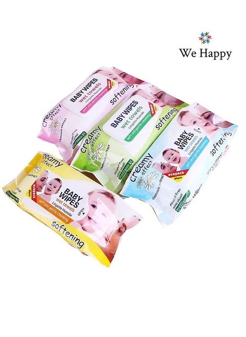 Pack of 4 Baby Wipes Soft and Gentle Cleansing Wet Towels Perfect for Sensitive Skin 80 Pcs each