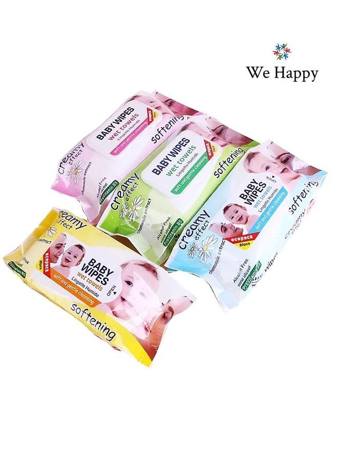 We Happy - Pack of 4 Baby Wipes Soft and Gentle Cleansing Wet Towels Perfect for Sensitive Skin 80 Pcs each - Image 1