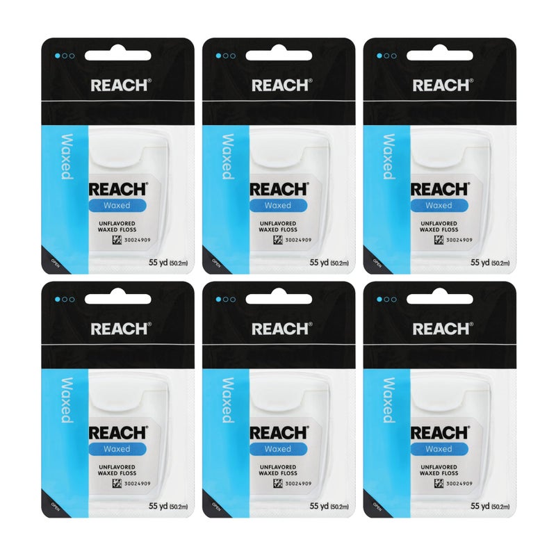 REACH Waxed Dental Floss Unflavored Plaque Remover for Teeth Shred Resistant Floss Slides Smoothly Easy to Use Waxed Deep Cleaning Teeth Oral Care PFAS Free for Adults Kids 6 Pack 55 yd - Image 3