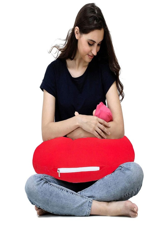GET IT Cotton 5-in-1 Feeding Pillow with Detachable Cover | New Born Portable Breast Feeding Pillow for Baby | Infant Support for Baby and Mom (Full Red) - Image 1