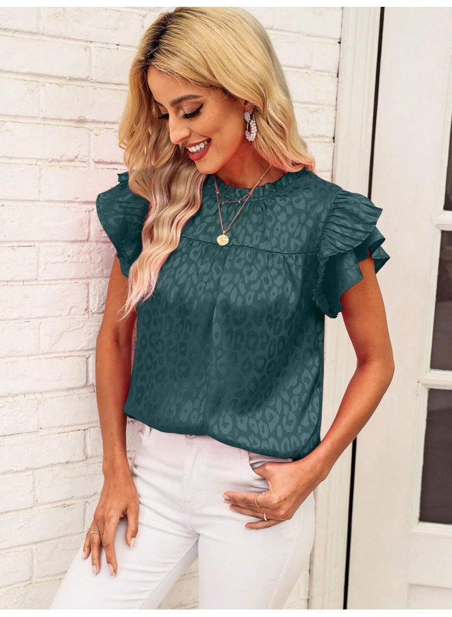 Printed Lotus Leaf Sleeve Top – Wave Collar